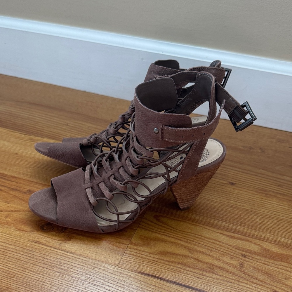 Vince Camuto Brown Lace-Up Heeled Sandals